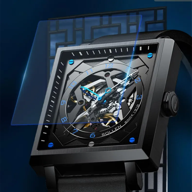 SOLLEN Window Flower Artistic Collection Automatic Mechanical Movement Watch Men's Watches Cut Out Dial SL205-1