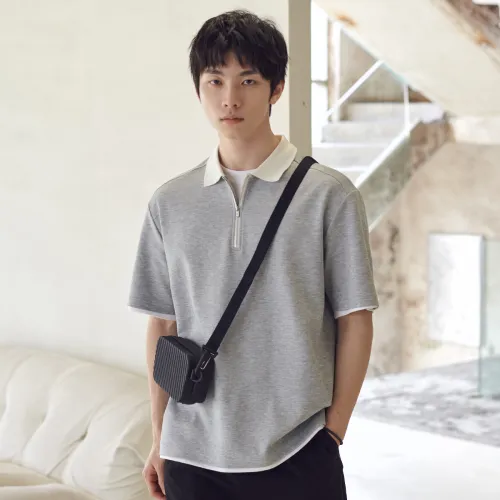 A.B.X Zip Closure Summer Short Sleeved Polo Shirt Men's