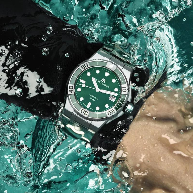 MAURICE LACROIX Automatic Mechanical Movement Men's Watches Watch 38 Green Dial Stainless Steel Case Rubber Strap-1