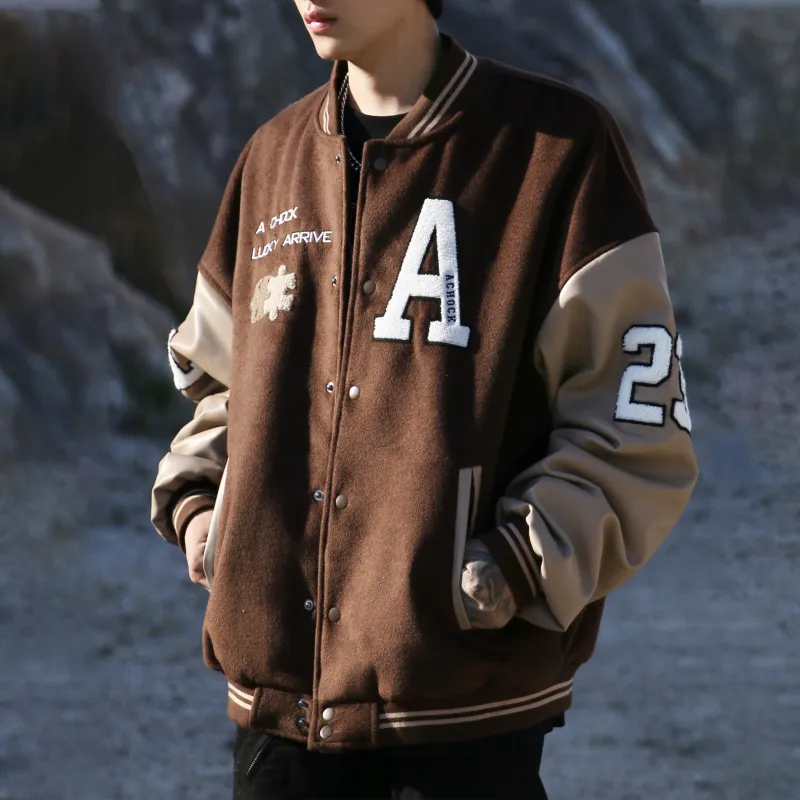 A Chock Baseball Jacket Unisex Coffee-3