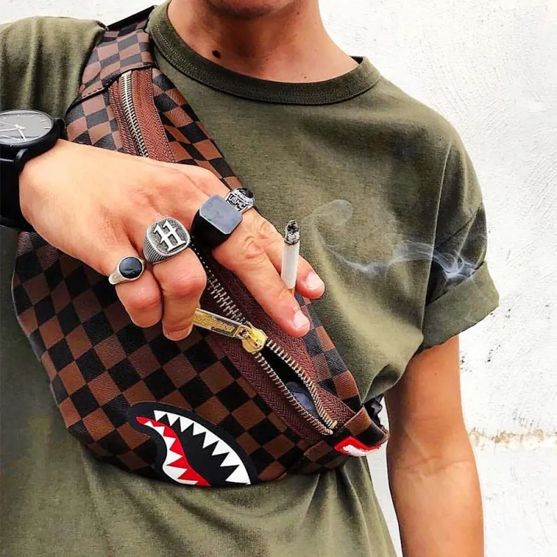 SPRAYGROUND Artificial Leather Sling Bag, Crossbody Bag, Fanny Pack Medium Size Unisex Brown-4