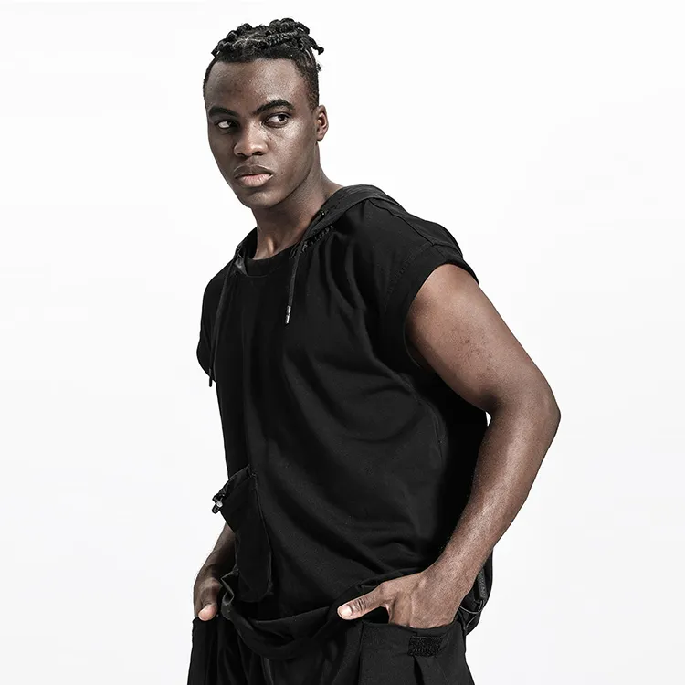 NORVINCY Breathable Solid Color 100% Cotton Sleeveless Hooded T Shirt Unisex-2