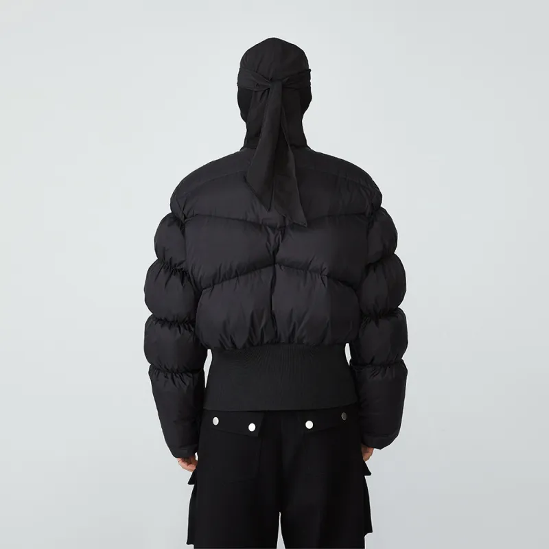 FRKM Solid Color Stand Collar Cropped Down Jacket Unisex Black-3