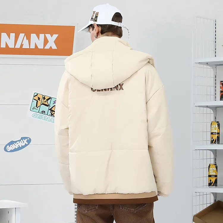 GENANX Letter Detachable Hood Loose Fit Puffer Jacket Unisex-5