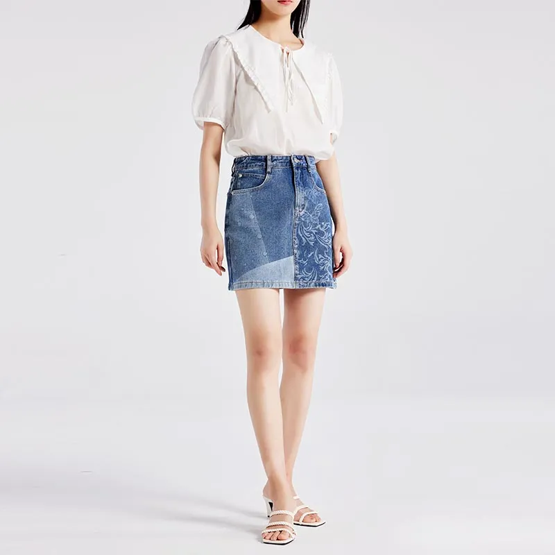 SUPIN Denim Short Skirts Women's Blue-3