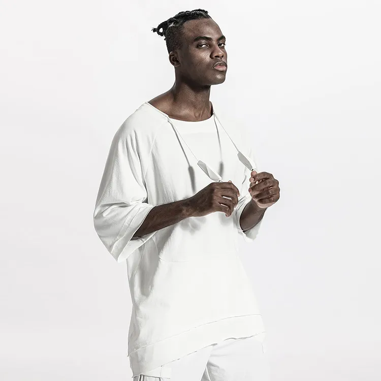 NORVINCY Breathable Solid Color 100% Cotton Elbow Length Sleeved T Shirt Unisex-7
