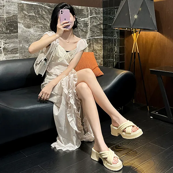 OMS Slide Slippers Women's Beige/Light Yellow-7