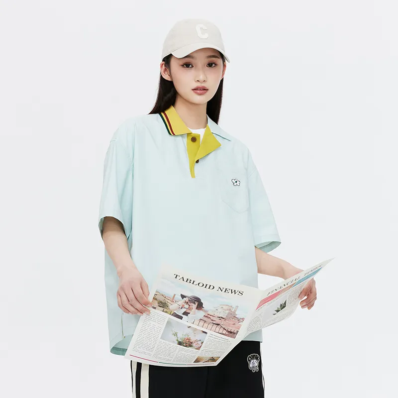 CONKLAB Letter Plant And Floral Loose Fit Polo Shirt Summer Unisex-6
