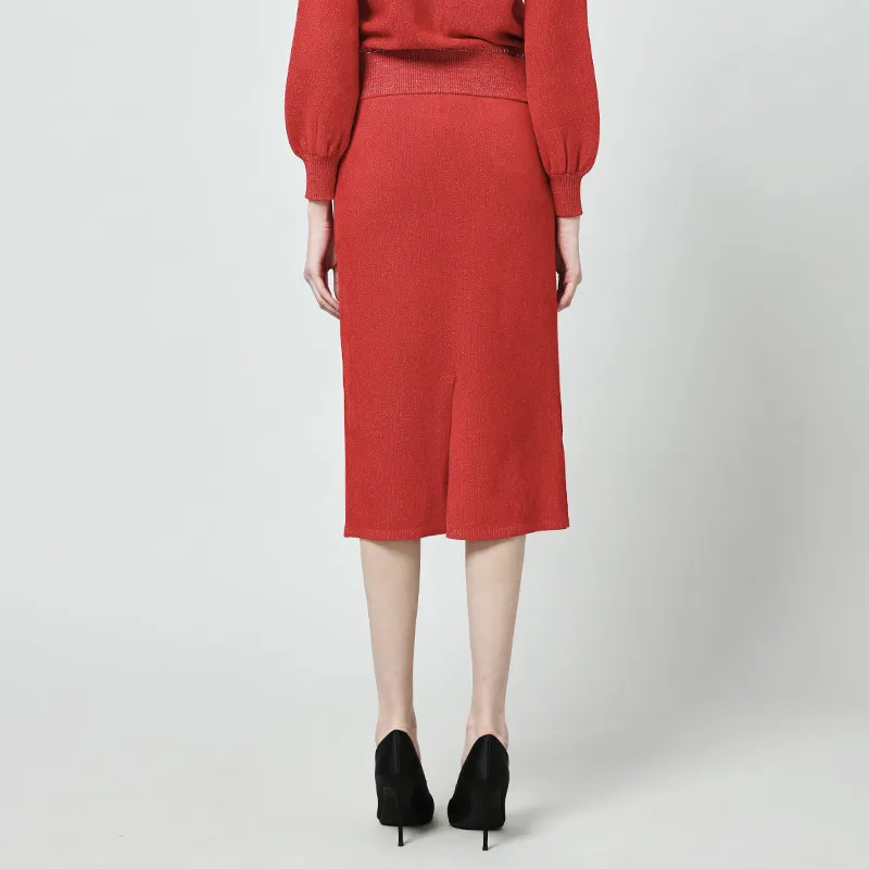 RARE Knit Long Skirt Women's Red-3