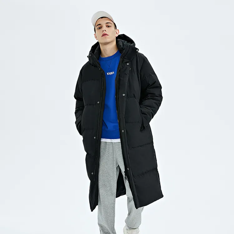 Kappa Solid Color Hooded Long Down Jacket Men's-2