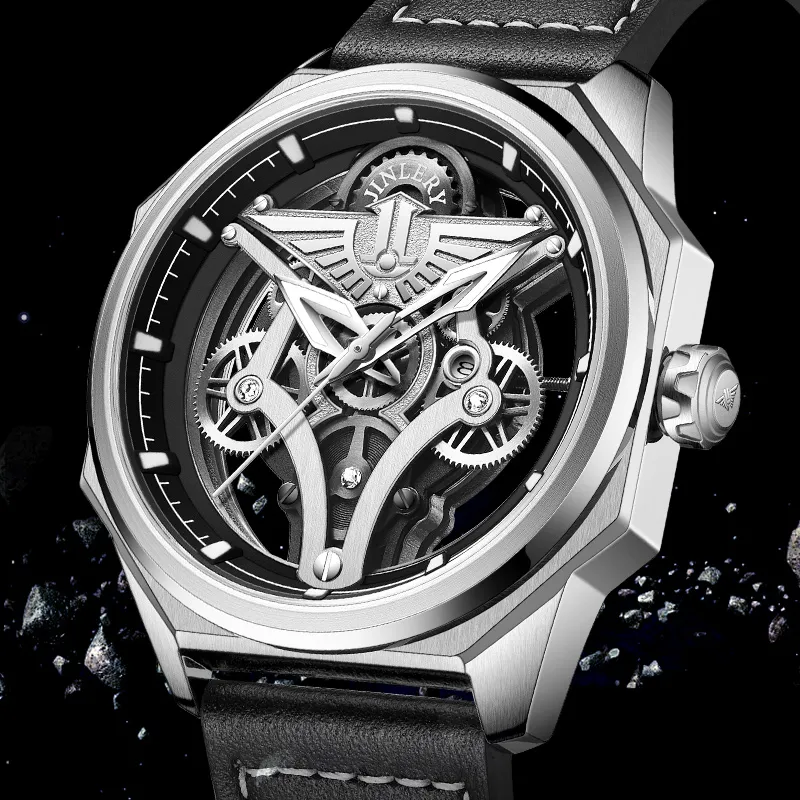 JINLERY Automatic Mechanical Movement Watch Men's Watches Black Dial-3