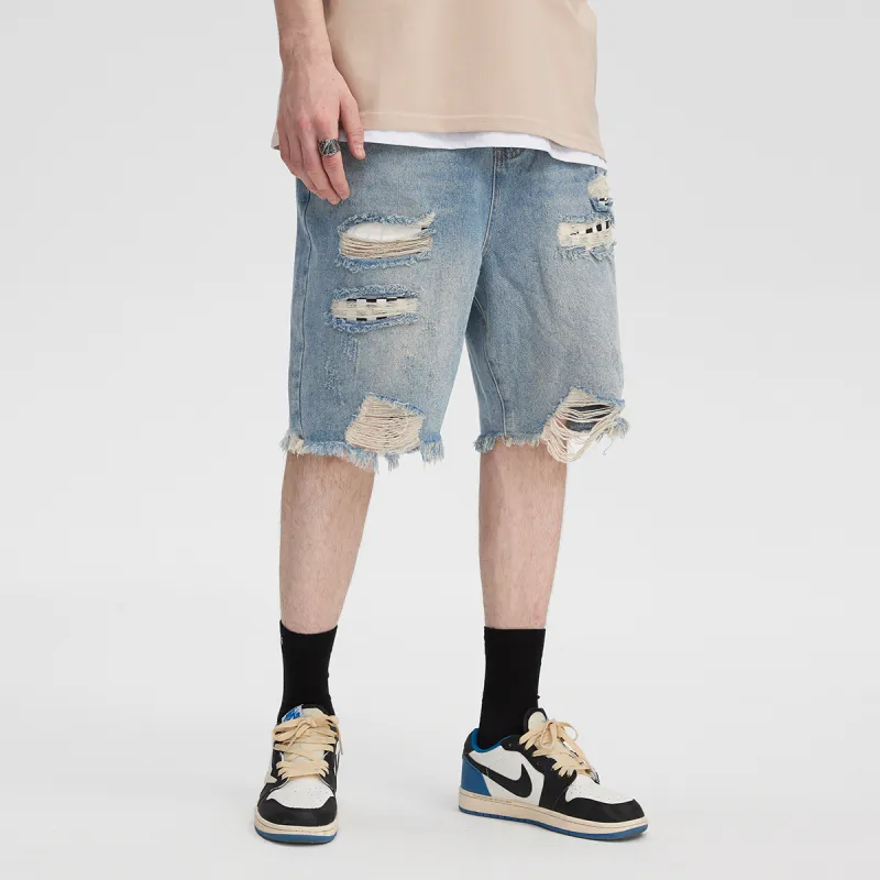 GUKUUL Loose Fit Denim Shorts, Summer Unisex Light Blue-5