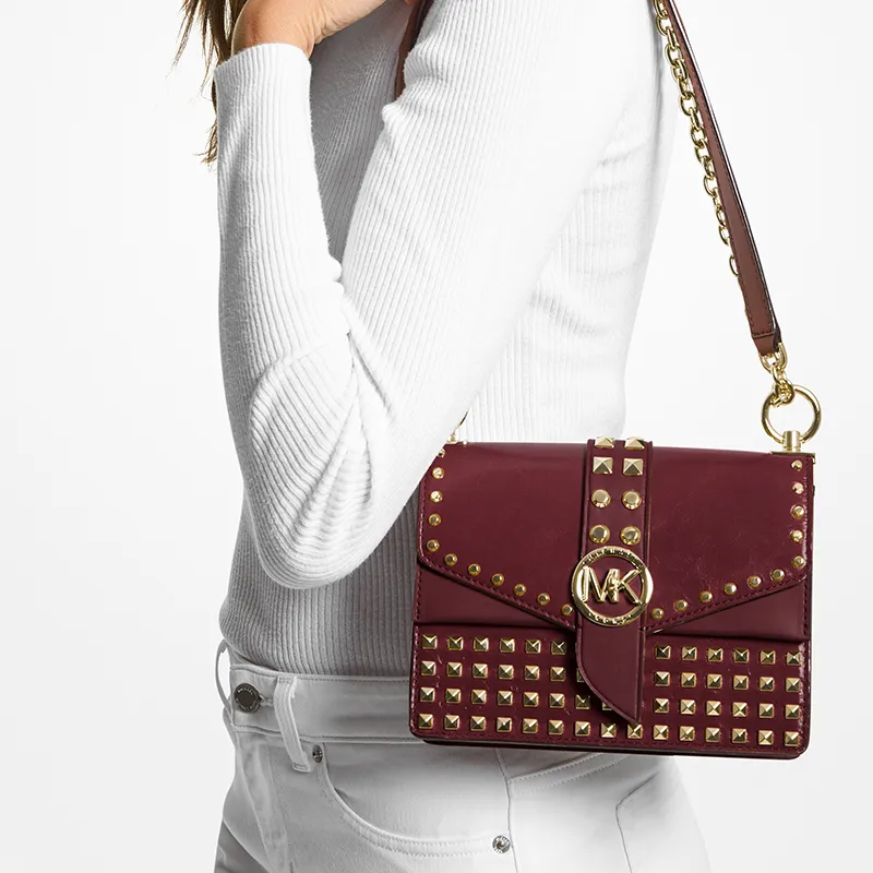 MICHAEL KORS Greenwich Leather Shoulder Bag Small Size Women's Burgundy-4