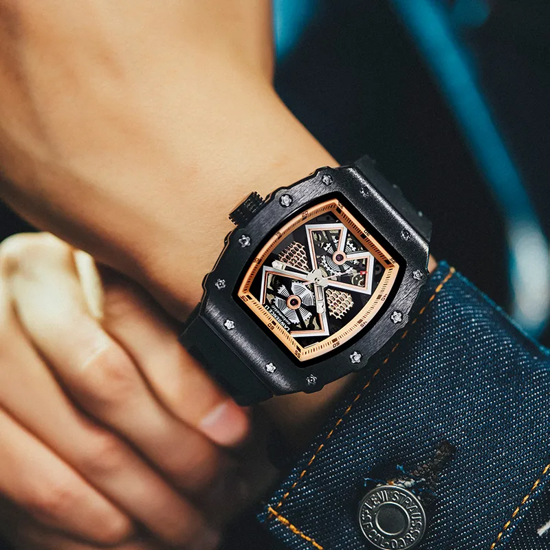 Lawrence Li Automatic Mechanical Movement Silicone Strap Watch Men's Watches Black LW-8828-3