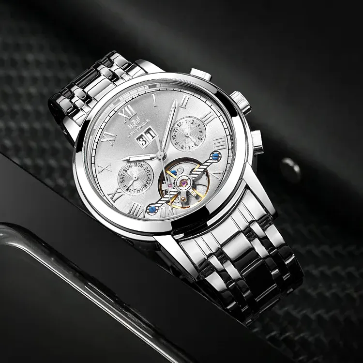FOCEWALK Leader Collection Mechanical Movement Stainless Steel Watchband Watch Men's Watches Silver Dial-7