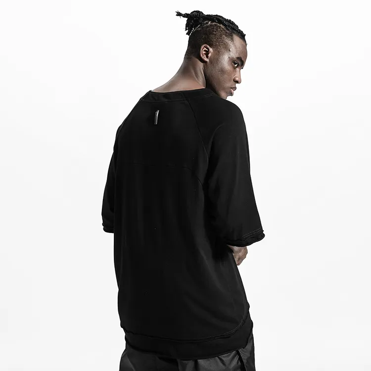 NORVINCY Breathable Solid Color 100% Cotton Elbow Length Sleeved T Shirt Unisex-3