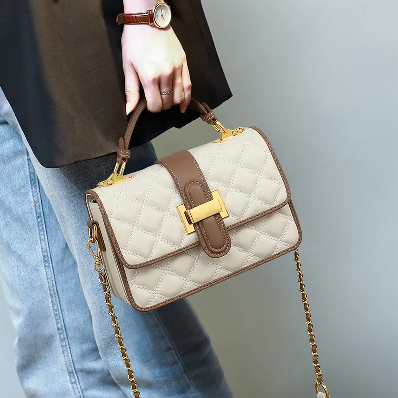 VINEY Cow Leather Handbag Crossbody Bag Shoulder Bag Small Size Women's Ecru-1