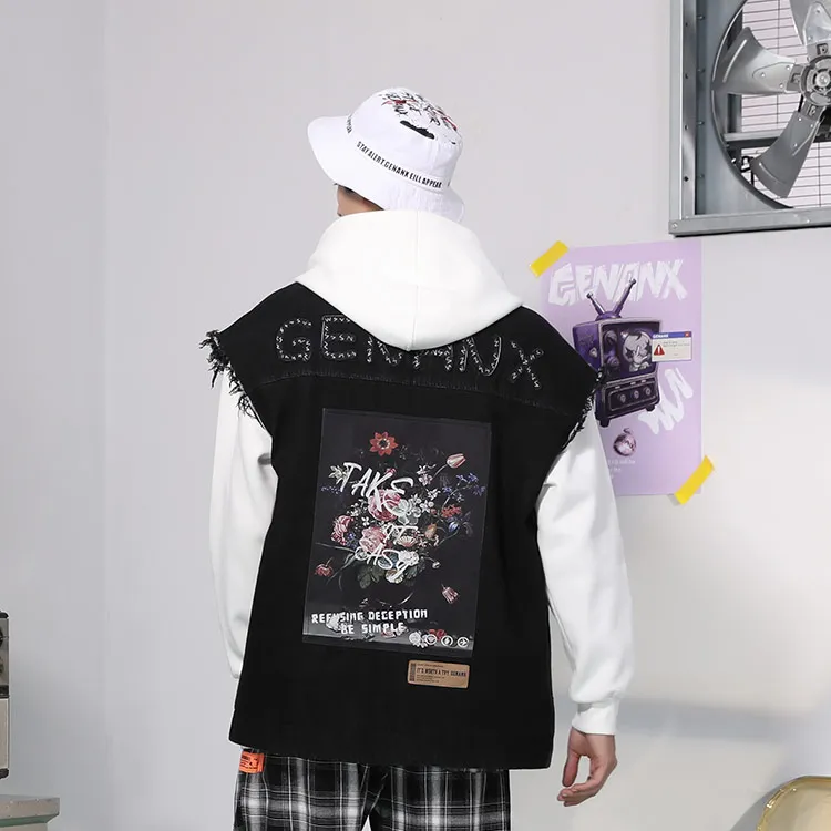 GENANX Lapel Loose Fit Vest Unisex Black Gray Color-3