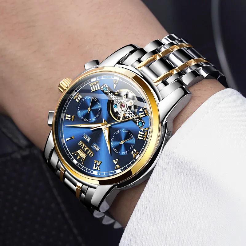 OLEVS Play The Cool Series Mechanical Movement Stainless Steel Watchband Watch Men's Watches Black Dial-16