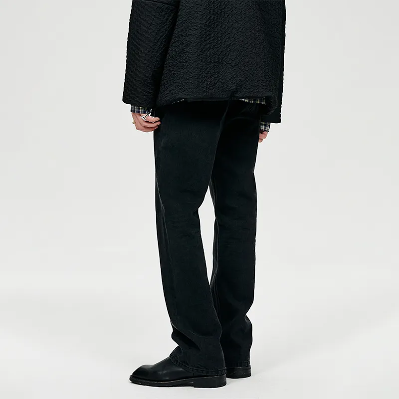 SIMPLE PROJECT Flared Pants Jeans Unisex Washed Black-4