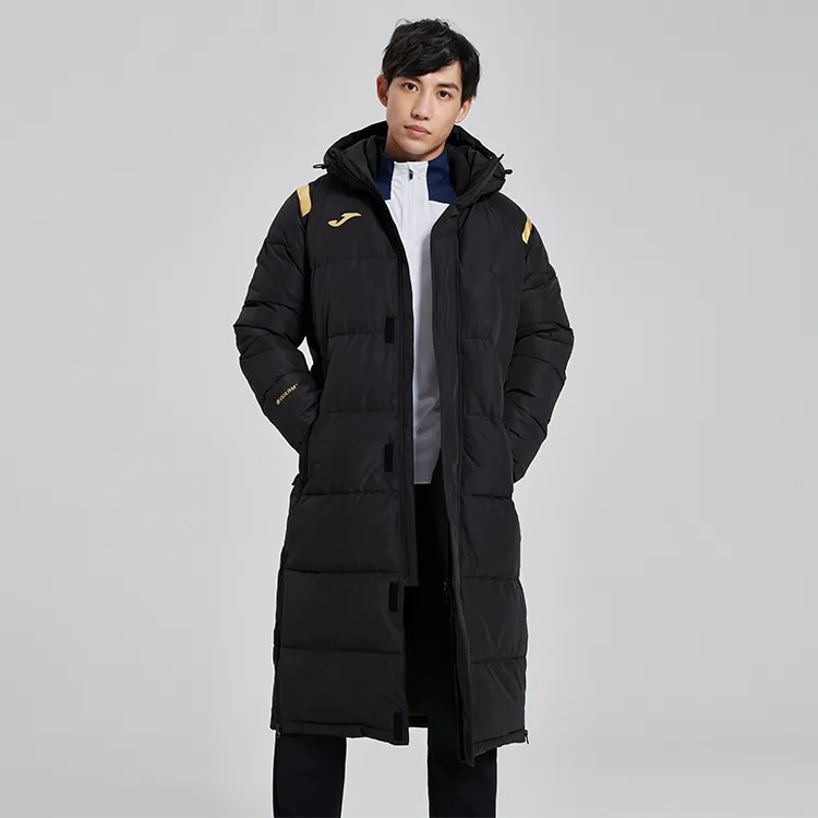 Joma Solid Color Hooded Loose Fit Thickened Long Puffer Jacket Men's Black-2