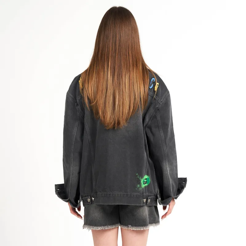 Valeria Obbaco Denim Jackets Unisex Dark Gray-2