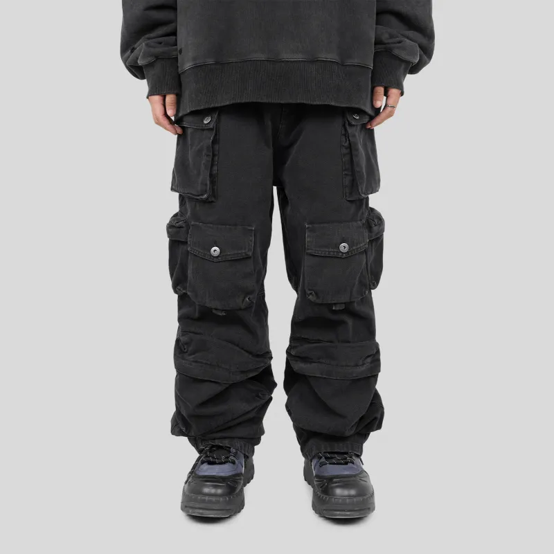 UNDERWATER FW22 Casual Pants Unisex Washed Black-3