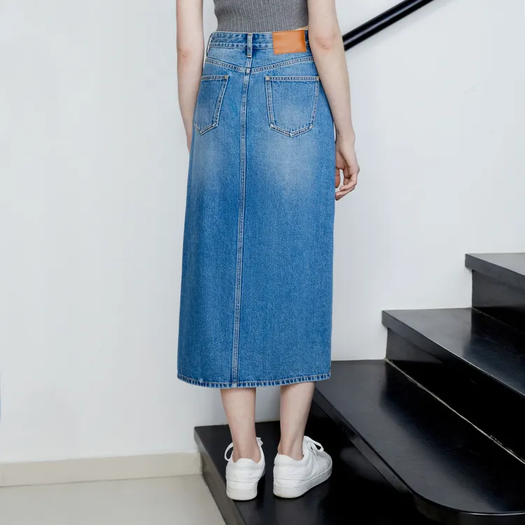 MO&CO Denim Long Skirts Women's Denim Blue-4