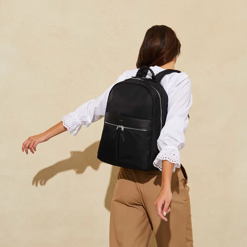 KNOMO Cow Leather With Nylon Backpack Regular Unisex Black-1