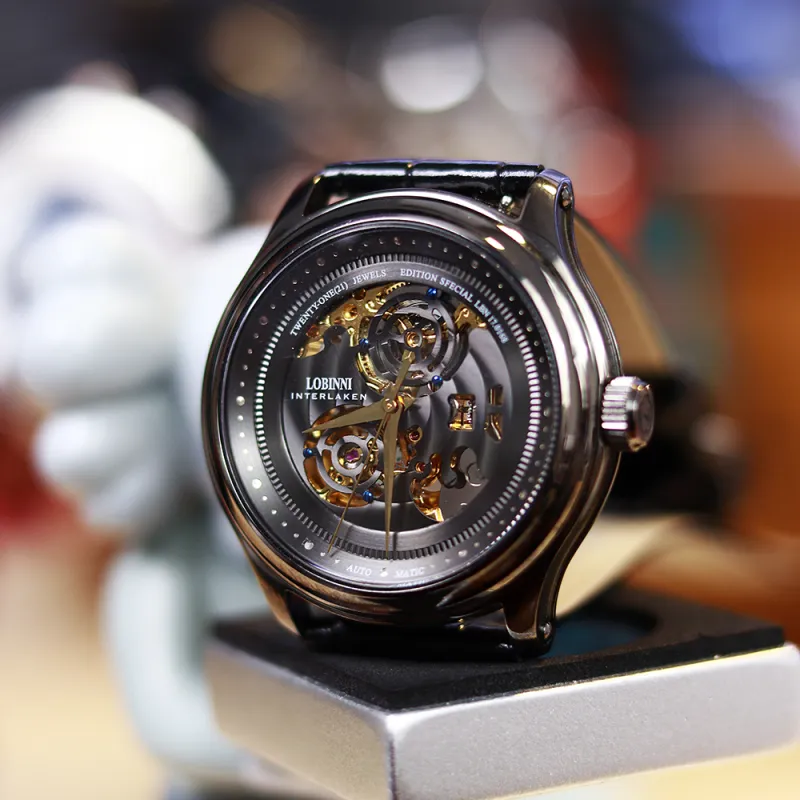 LOBINNI L Automatic Mechanical Movement Genuine Leather Strap Watch Men's Watches Cut-Out Dial-23