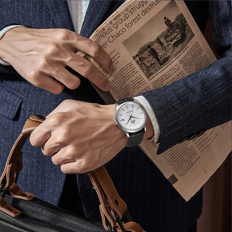 ORIENT Automatic Mechanical Movement Leather Strap Watch Men's Watches White Dial-3