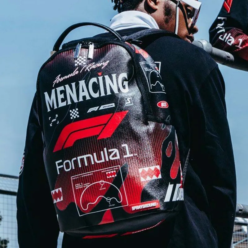 SPRAYGROUND F1 Formula One Collaboration Canvas Backpack Tubas Unisex Black Red Color Scheme-5