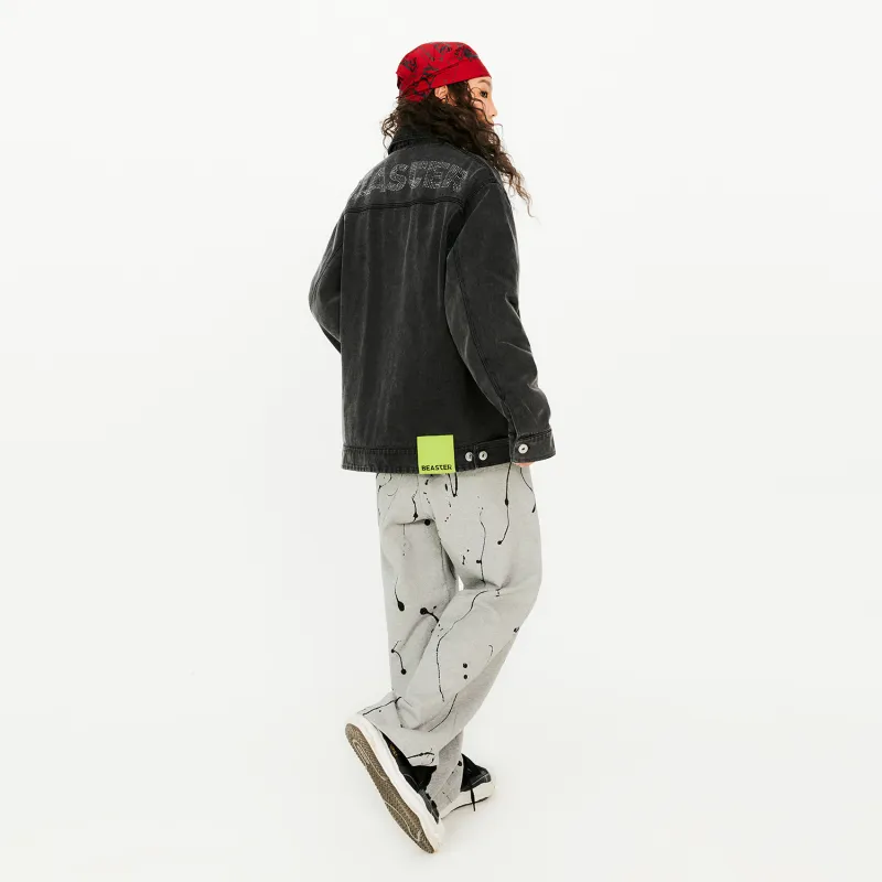 BEASTER Loose Fit Moderate Denim Jacket Unisex Denim Black-3