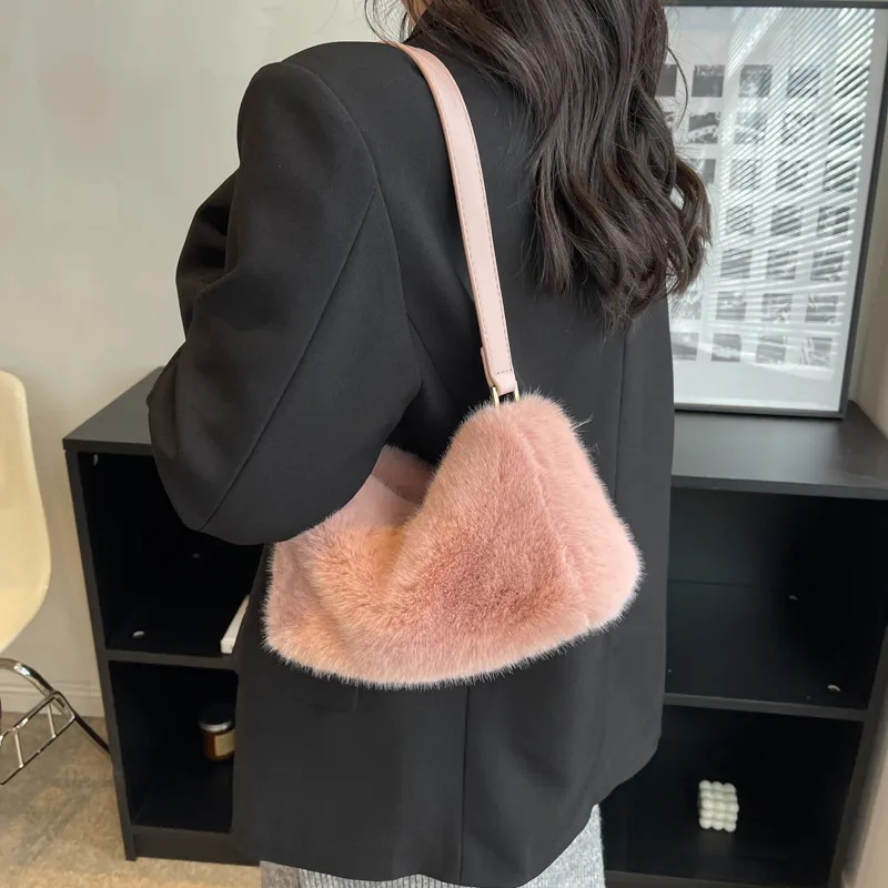 JANE KLAIN Plush Small Square Bag Shoulder Bag Medium Size Women's White/Apricot/Pink-19
