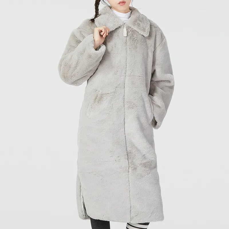 Nike Women's Faux Fur Long Jacket Asia Sizing Light Bone-2