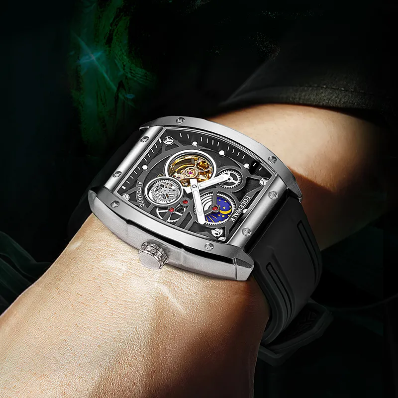 FOCEWALK Three Kingdoms Cao Wei Mechanical Movement Stainless Steel Watchband Watch Men's Watches Green Dial-3