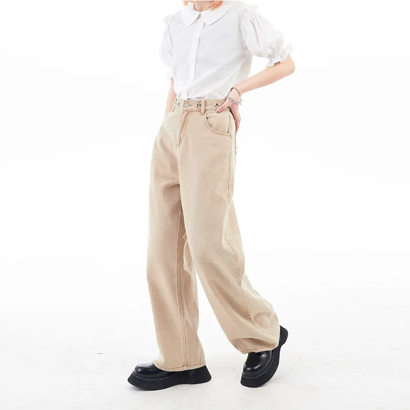 BETWEENAND Straight Jeans Women's Warm Yellow Brown-3