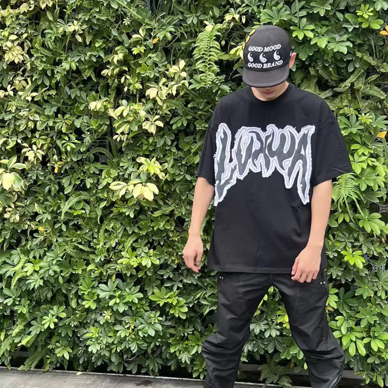 LVXWA Drop Shoulder Sleeve T Shirt Unisex Black-2