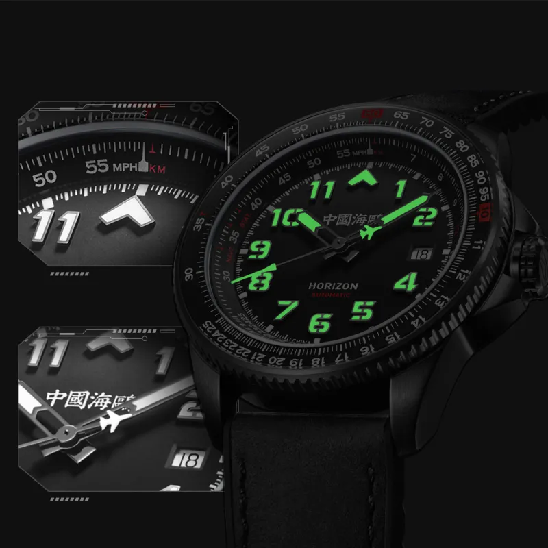 Sea Gull PILOT Skyline Collection Automatic Mechanical Movement Rubber Band Strap Watch Men's Watches Black Dial-4