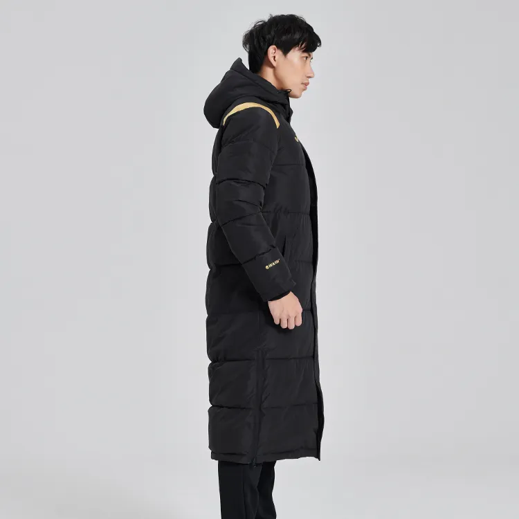 Joma Solid Color Hooded Loose Fit Thickened Long Puffer Jacket Men's Black-4