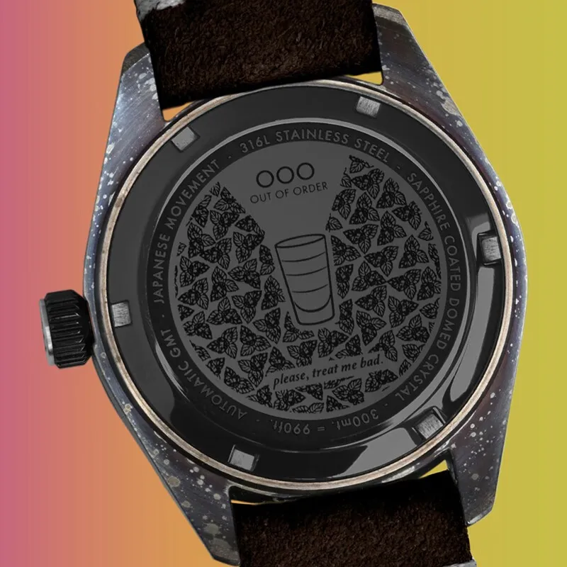 OUT OF ORDER Wrist Watch Automatic Mechanical Movement Leather Watch Bands Green Dial Unisex OOO.001 25.AE-5