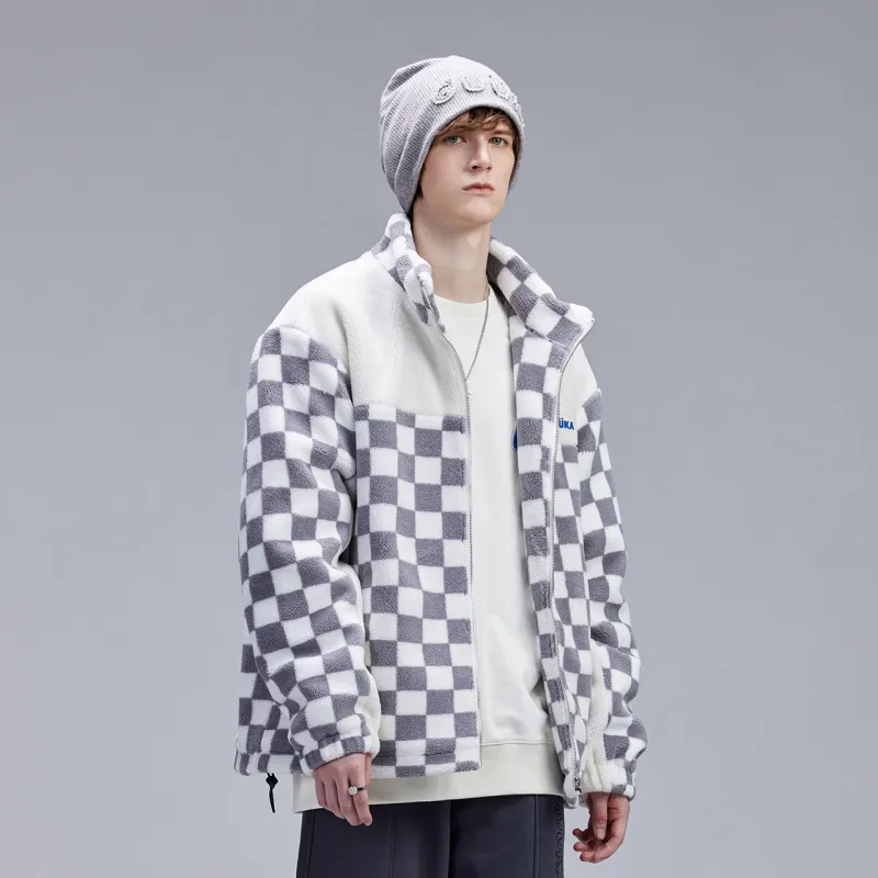 Guuka Velvet Jackets Men Gray Plaid-5