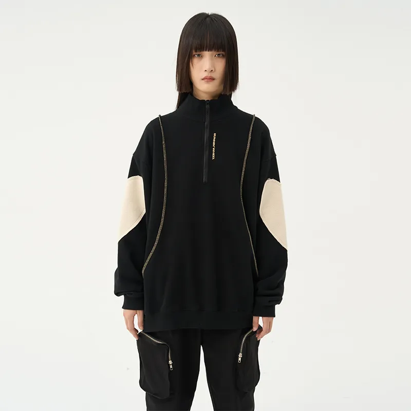 RUNNINWHEEL Stand Collar Loose Fit Regular Sweatshirt Unisex-3