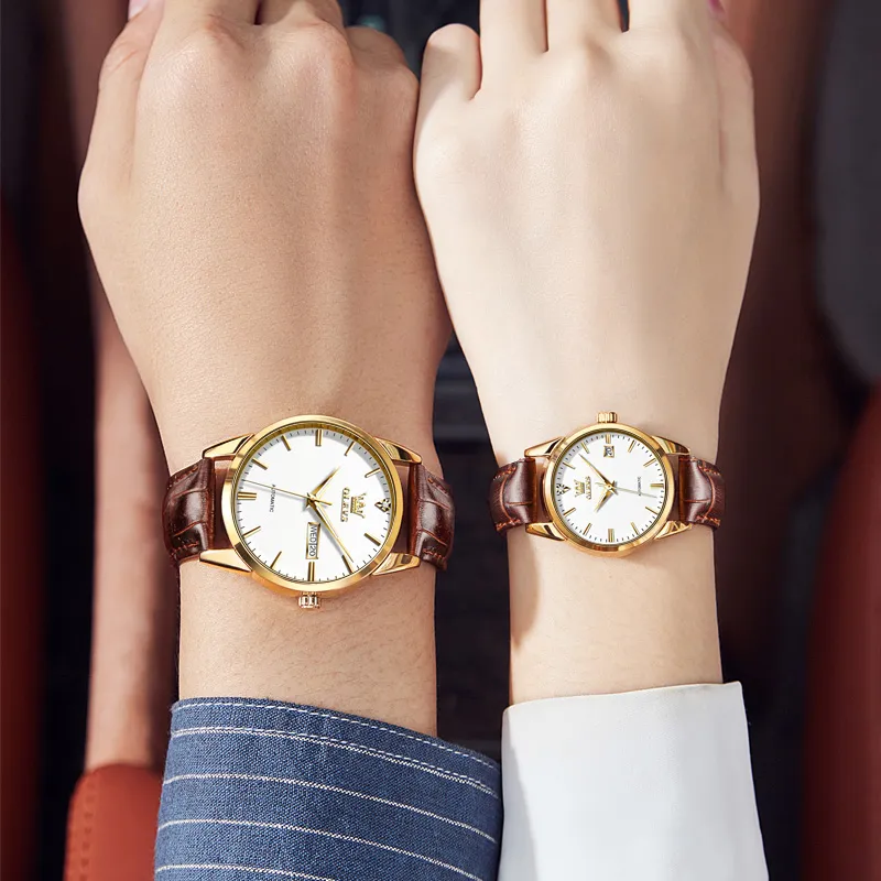 OLEVS Heart to Heart Knot Collection Mechanical Movement Leather Strap Watch Unisex White Dial-3