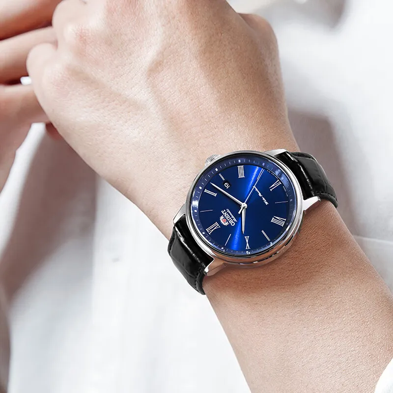 ORIENT Mechanical Movement Cowhide Strap Watch 42.4mm Men's Watches Blue Dial RA-AC0J05L10B-3