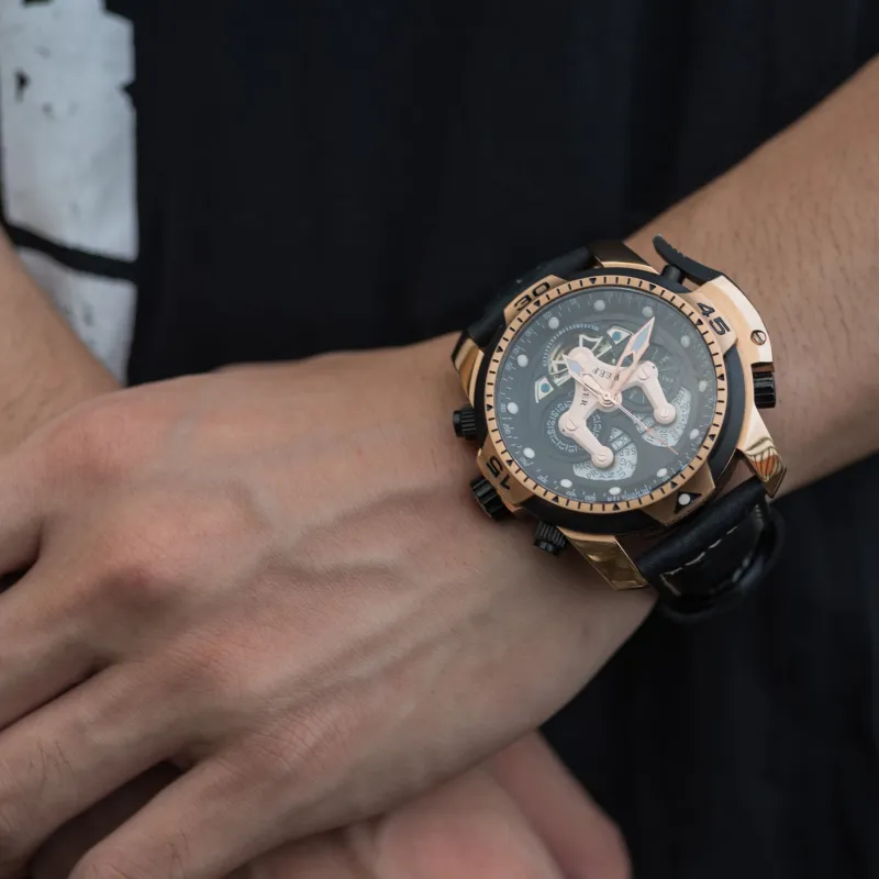 REEF TIGER Mechanical Movement Rubber Band Strap Watch Men's Watches Black Dial-5