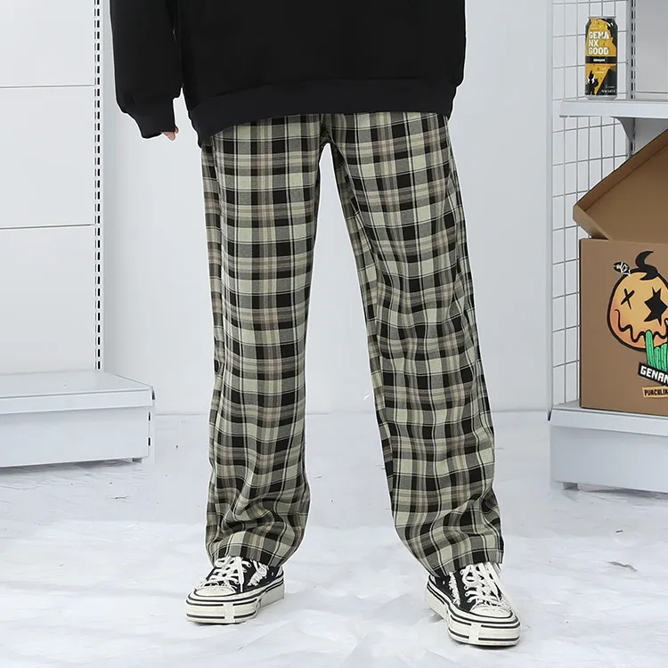 GENANX Casual Pants Unisex Khaki Plaid-3