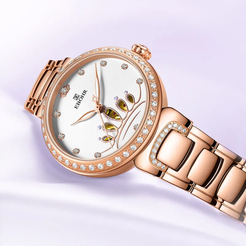 EBOHR Revenge Collection Mechanical Movement Stainless Steel Strap Watch Women's Watch White Dial-2
