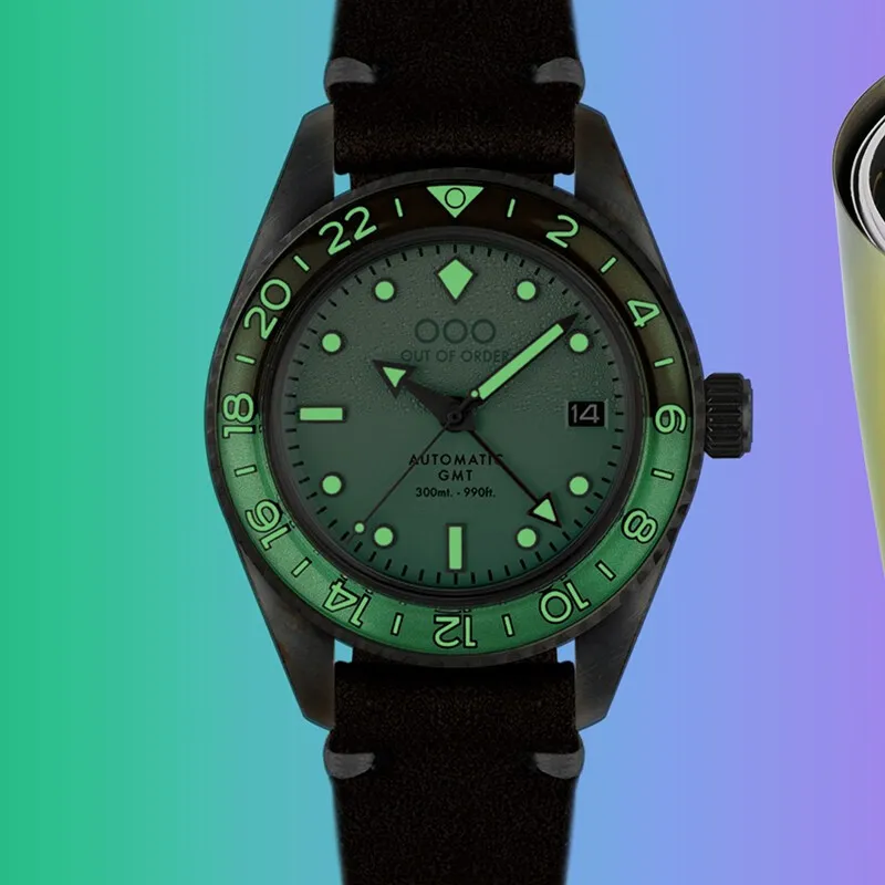 OUT OF ORDER Wrist Watch Automatic Mechanical Movement Leather Watch Bands Green Dial Unisex OOO.001 25.AE-4