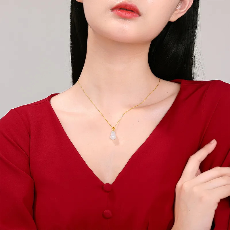ZHOU LIU FU Pendant Gourd Blessing Wealth Hetian Jade Hanging Ornament As A Gift White Jade Women's-4